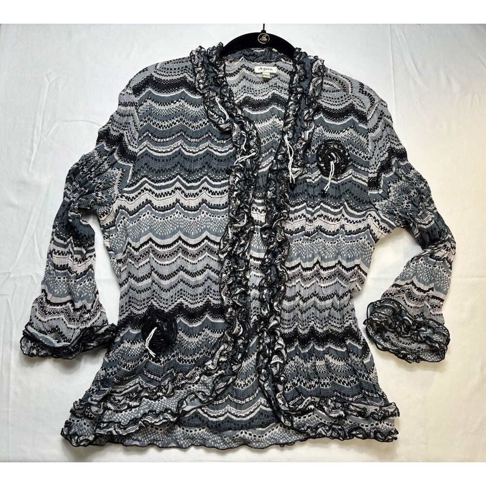 Agora Whimsigoth Ruffle Mesh Cardigan Rosette Accent Bell Sleeve Large gothic
